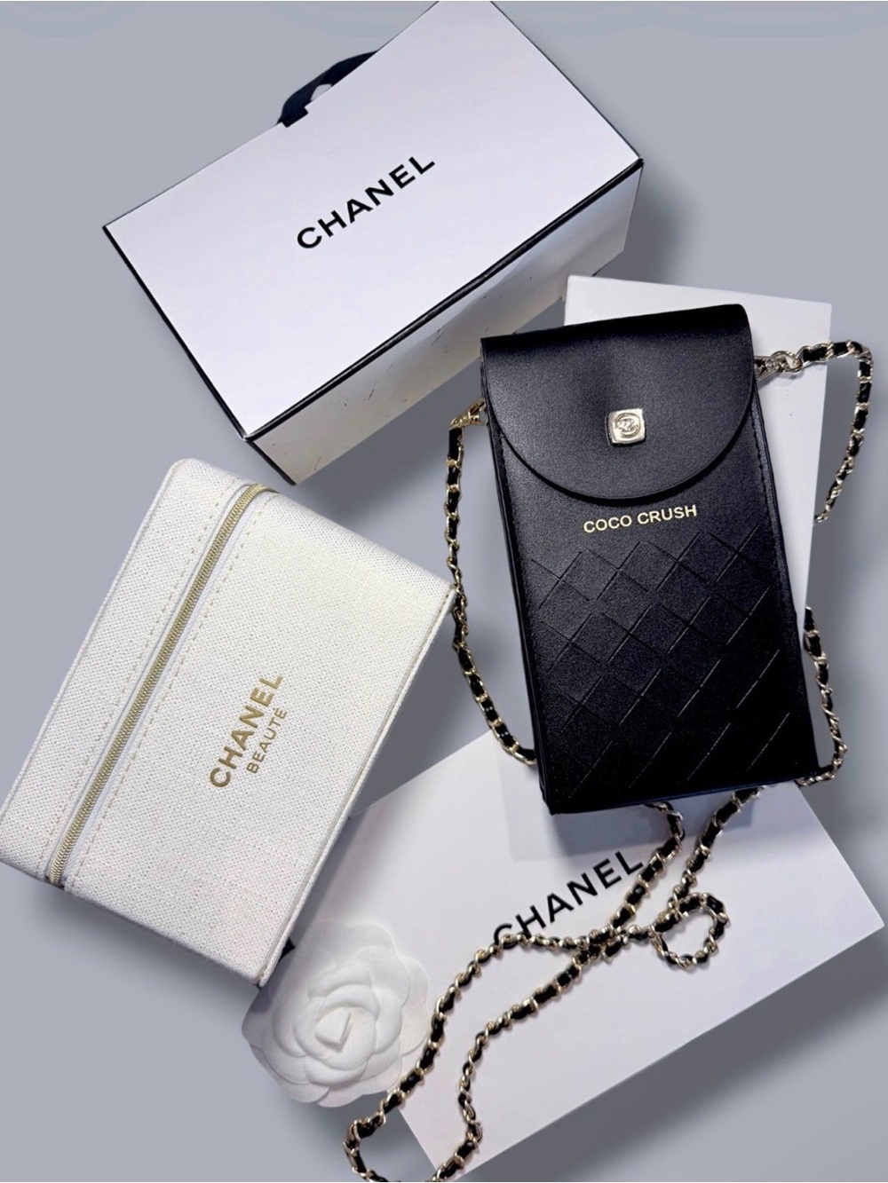 Chanel GWP Items Coco Crush Black Leather Crossbody Phone Pouch